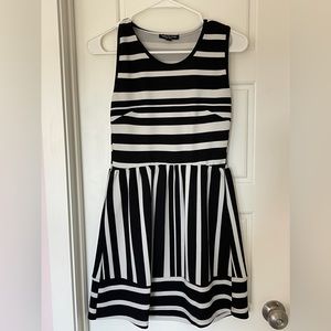 Black and White striped fit and flare dress